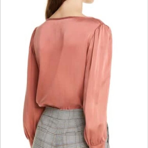 Rebecca Taylor Tailored Long Sleeve Charmeuse Silk Top Burnt Rose NWT size 12 - Picture 3 of 12
